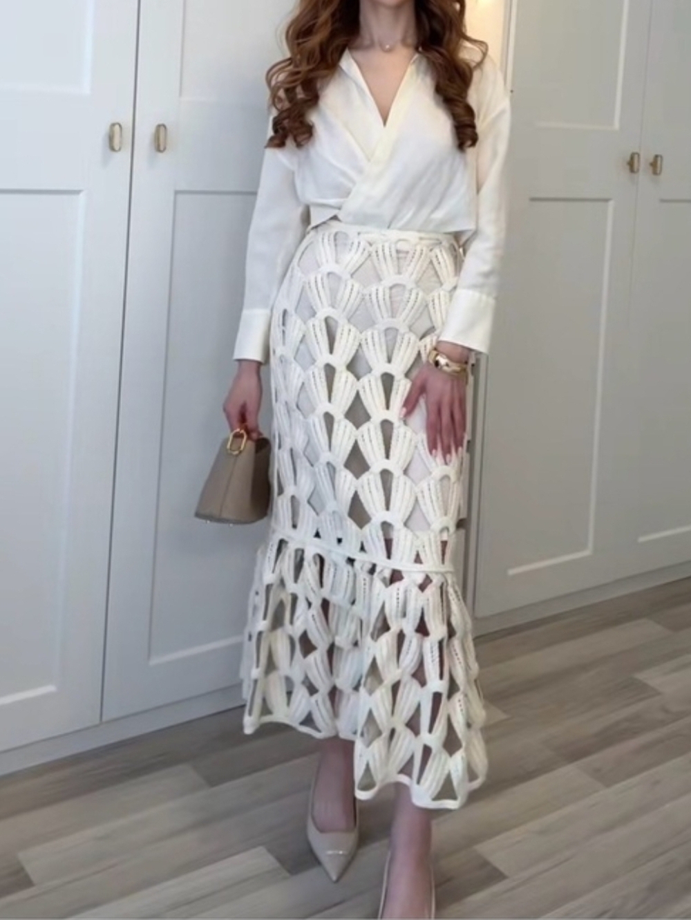 Brand New Sz M H&M CROCHET-LOOK Cream SKIRT - Picture 5 of 13